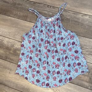 Gap Blue Pink Floral Flowy Boho Tank Crinkle Fabric EUC XL
